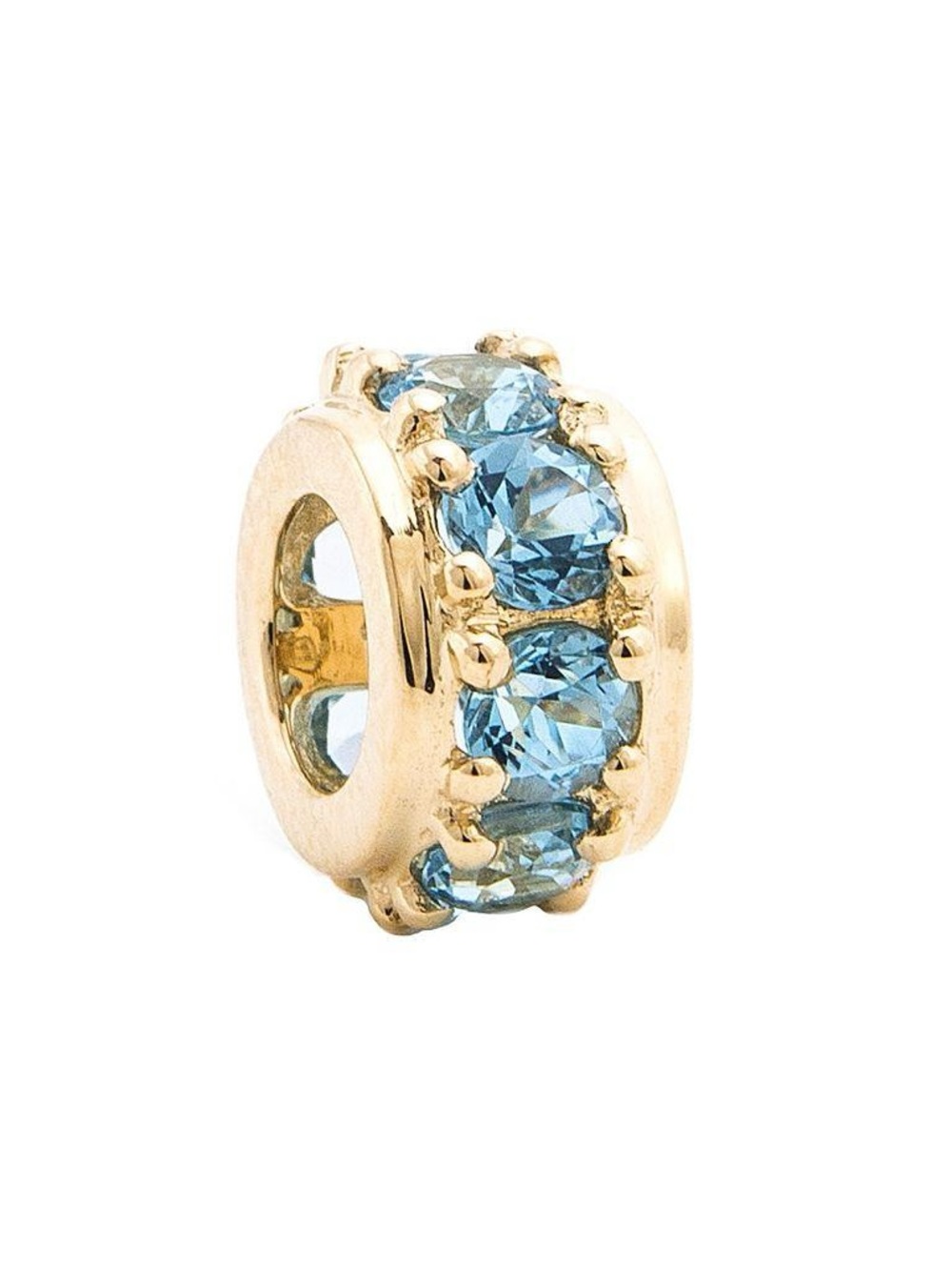 14K Real Solid Yellow Gold Rondel Round Prong Blue Topaz Pendant 9.5mm